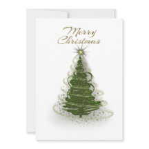 Modern Green Spiral Christmas Tree holiday card 