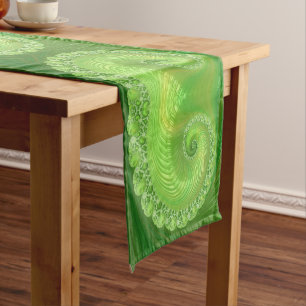 Modern Green Spiral Fractal Short Table Runner