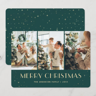 Modern Green Starry Night Photo Christmas Card