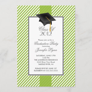 Modern Green Stripe Graduation Party Invitation