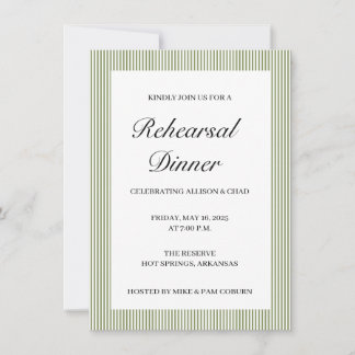 Modern Green Stripe Rehearsal Dinner Invitation