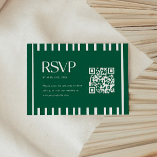 Modern Green Striped Graduation Party QR Code RSVP Card