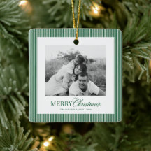 Modern Green Stripes Christmas Family 2 Photos