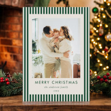 Modern Green Stripes Christmas Family Photo