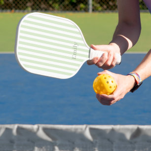 Modern Green Stripes Custom Name Pickleball Paddle