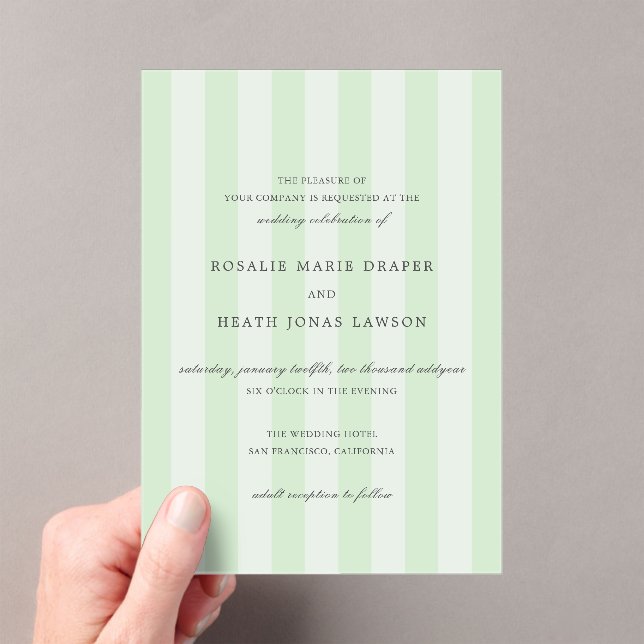 Modern Green Stripes Elegant Wedding Acrylic Invitations (Insitu (Handheld))