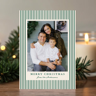 Modern Green Stripes Merry Christmas 2 Photo Holiday Card
