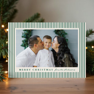 Modern Green Stripes Merry Christmas 2 Photo Holiday Card