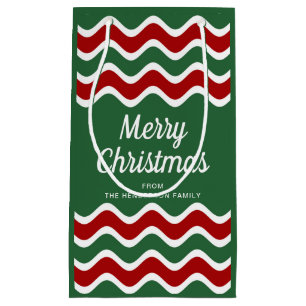 Modern Green Stripes Merry Christmas Small Gift Bag