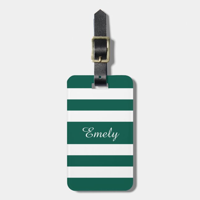 Modern Green Stripes Name  Luggage Tag (Front Vertical)