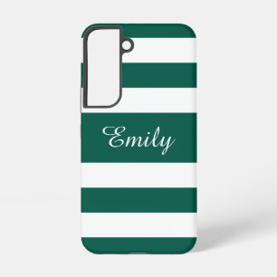 Modern Green Stripes Name Samsung Galaxy Case