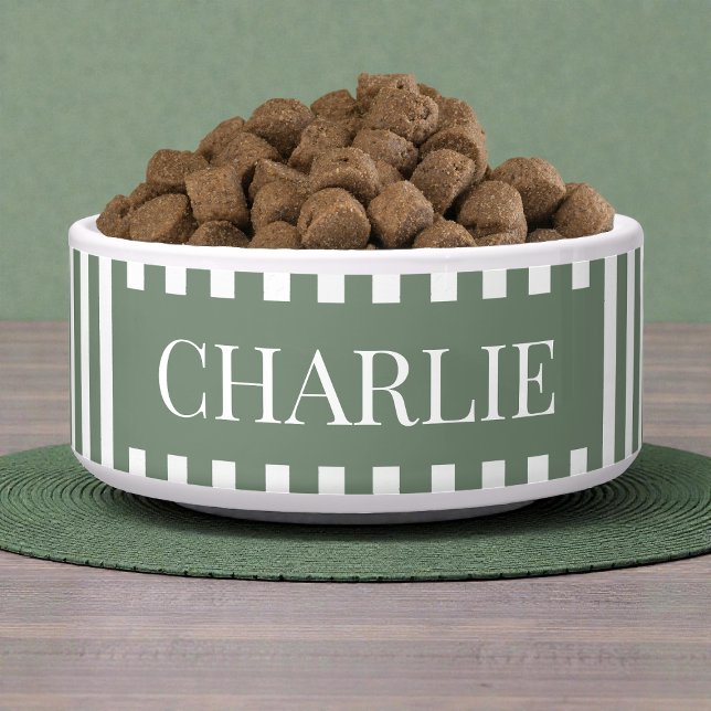 Modern Green Stripes Pattern Personalized Dog Pet (Modern Green Stripes Pattern Personalized Dog Pet Bowl)