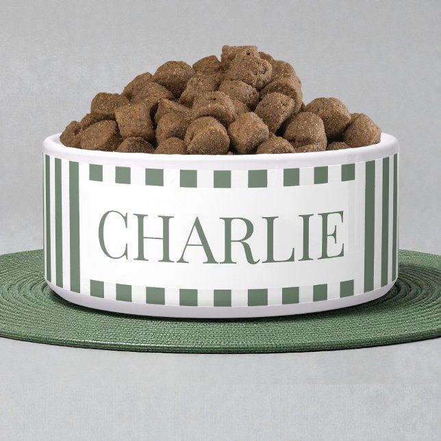 Modern Green Stripes Pattern Personalized Dog Pet (Modern Green Stripes Pattern Personalized Dog Pet Bowl)