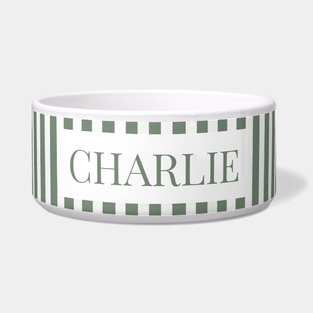 Modern Green Stripes Pattern Personalized Dog Pet (Front)