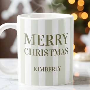 Modern Green Stripes Personalized Merry Christmas Coffee Mug