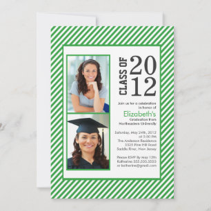 Modern Green Stripes Photo Graduation invitation