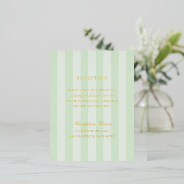 Modern Green Stripes Wedding Foil Enclosure Card (Standing Front)