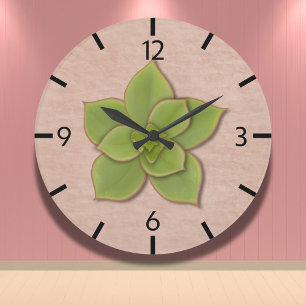 Modern Green Succulent Botanical Hand-Drawn Large Clock
