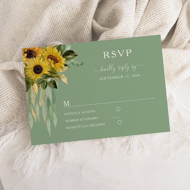 Modern Green Sunflower Wedding  RSVP Card (Modern Green Sunflower Wedding RSVP Card)