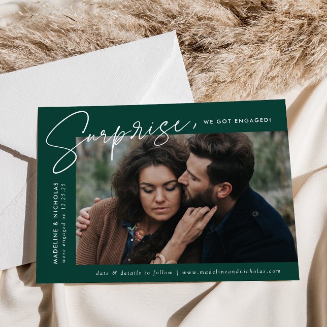 Modern Green Surprise Photo Engagement Announcement (Creator Uploaded)