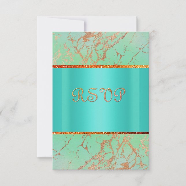 MODERN GREEN TEAL Marble gold rsvp (Front)