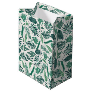 Modern Green Teal Tropical Leaves Design Medium Gift Bag