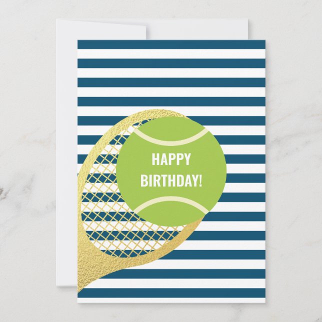 Modern Green Tennis Ball Navy Blue Birthday Holiday Card (Front)