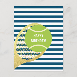 Modern Green Tennis Ball Navy Blue Birthday Postcard