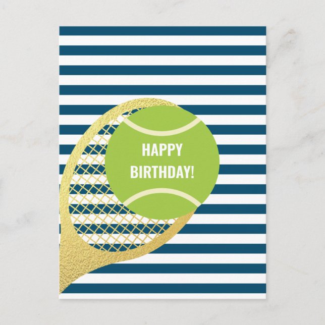 Modern Green Tennis Ball Navy Blue Birthday Postcard (Front)