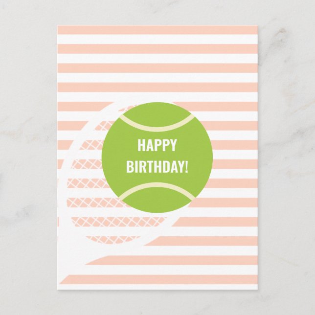 Modern Green Tennis Ball Pink Birthday Postcard (Front)