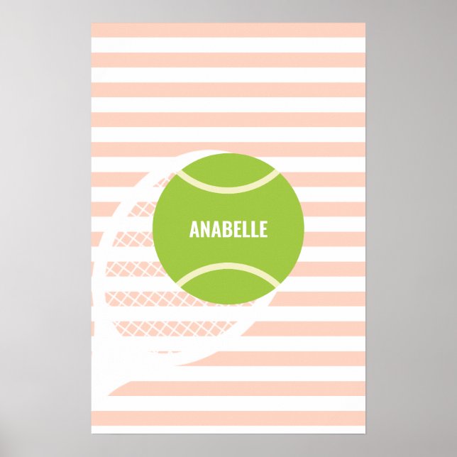 Modern Green Tennis Ball Pink Name Poster (Front)