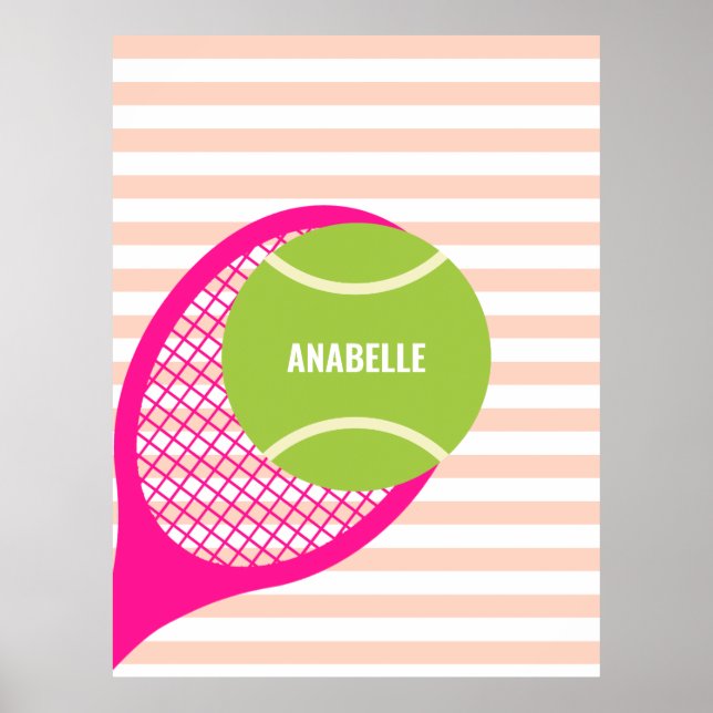 Modern Green Tennis Ball Pink Name Poster (Front)