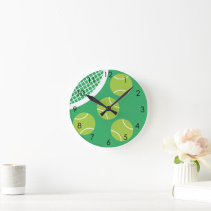 Modern Green Tennis Ball Racket Round Clock