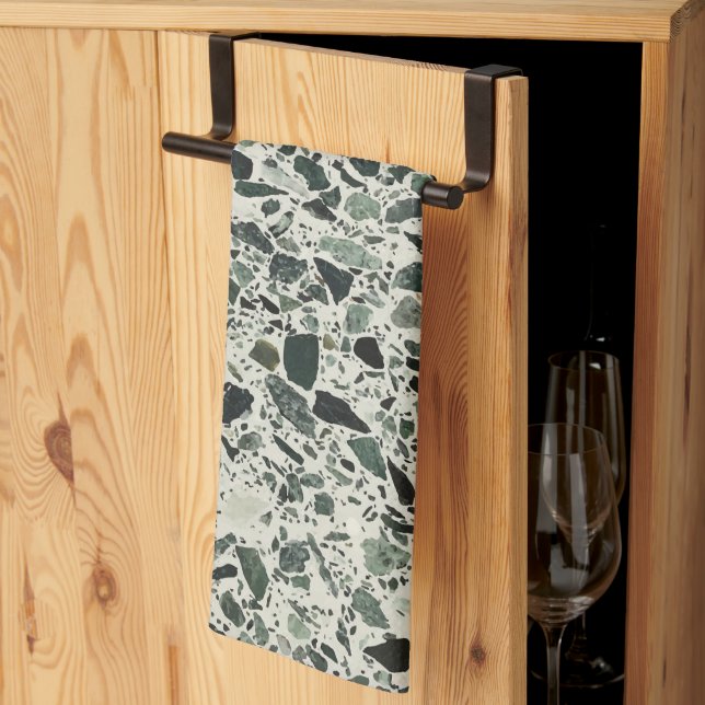 Modern Green Terrazzo Kitchen Towel (Thirds Fold)