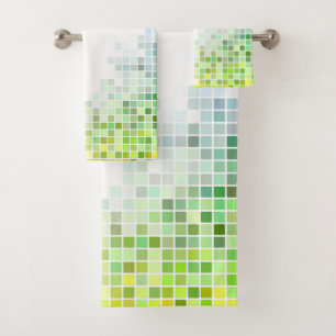 Modern Green Tile Pattern Bath Towel Set