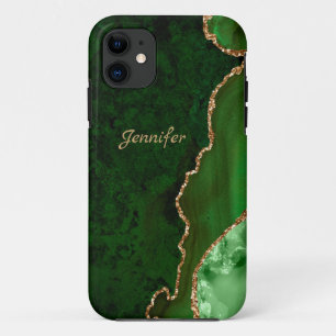 Modern Green Tones Gold Agate Crystal Personalize iPhone 11 Case