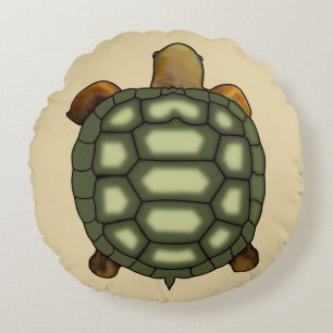 Modern Green Tortoise on Beige Round Pillow