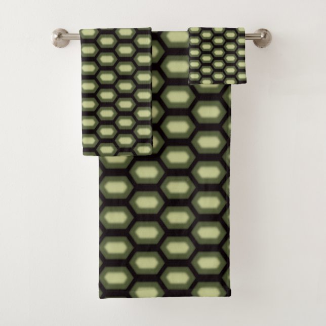 Modern Green Tortoise Skin Pattern Bath Towel Set (Insitu)
