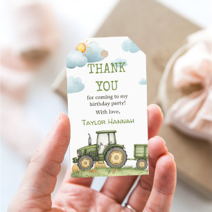 Modern Green Tractor 1st Birthday Party Gift Tags