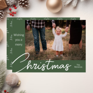 Modern Green Tree Family Photo Christmas Card