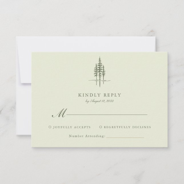Modern Green Tree Forest Rustic Wedding  RSVP Card (Front)