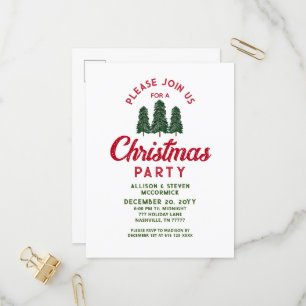 Modern Green Trees Red Christmas Party Invitation Postcard