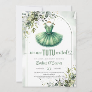 Modern green tutu dress greenery and gold  invitation