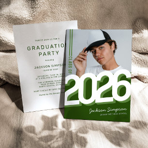 Modern Green Typography Photo Graduation Invitation
