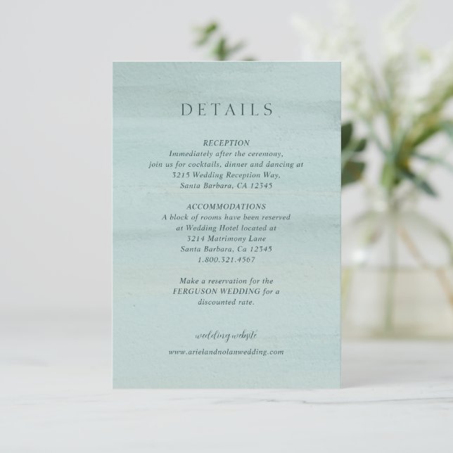 Modern Green Watercolor Elegant Wedding Enclosure Card (Standing Front)