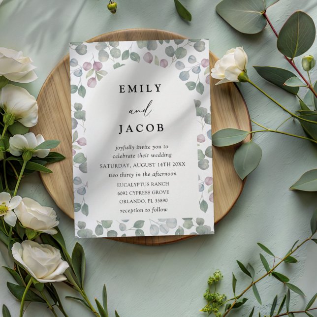 Modern Green Watercolor Eucalyptus Wedding Invitation (Creator Uploaded)