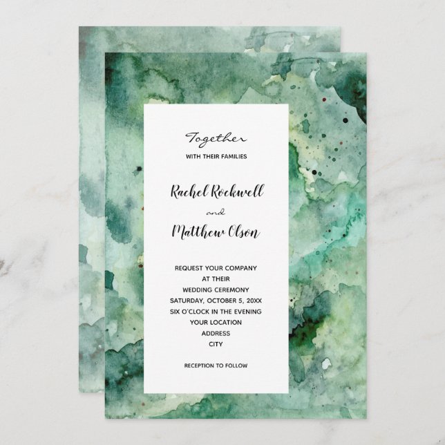 Modern Green Watercolor Wedding Invitation (Front/Back)