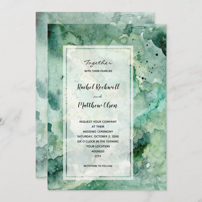 Modern Green Watercolor Wedding Invitation (Front/Back)