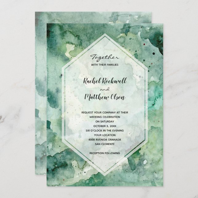 Modern Green Watercolor Wedding Invitation (Front/Back)