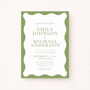 Modern Green Wavy Frame Wedding Invitation
